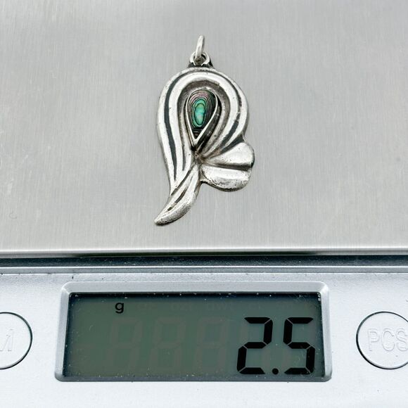 Vintage Mexico Taxco ACA Sterling Silver 925 Abalone Abstract Pendant - Picture 7 of 7